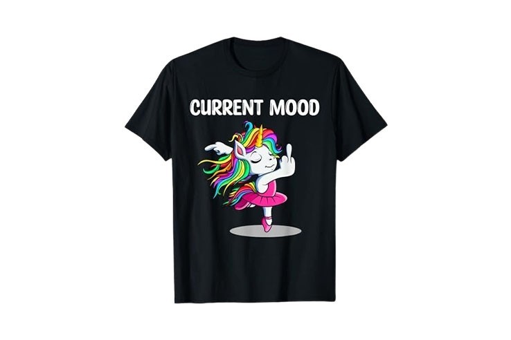 Tee-shirt noir "current mood" motif licorne doigt d'honneur pour homme