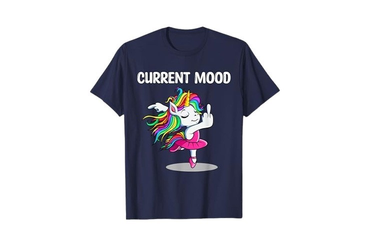 T-shirt "current mood" bleu marine licorne doigt d'honneur pour homme