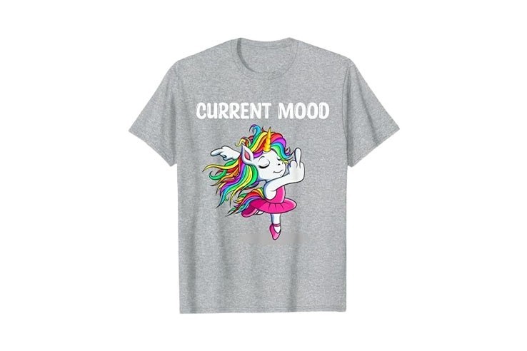 Tshirt humeur actuelle gris chiné à motif licorne doigt d'honneur pour homme